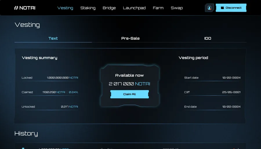 NOTAI — Vesting and Claiming Portal