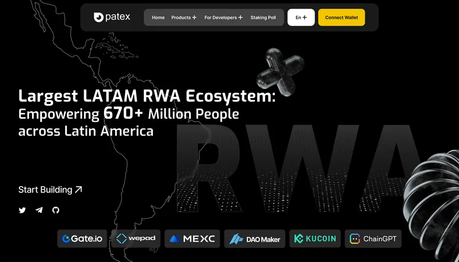 Patex – patex.io with the venue row: Gate, WePad, MEXC, DAO Maker, KuCoin, ChainGPT